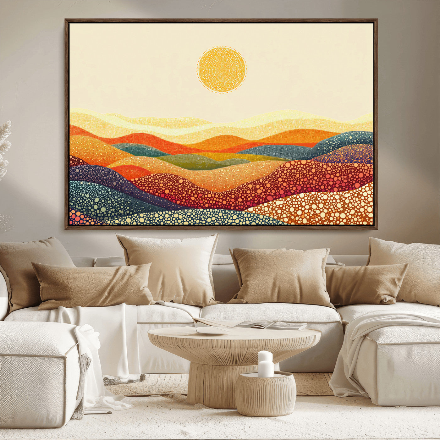 MGV-FC-36X24 - YAYOI KUSAMA Colorful Dot Art Landscape Canvas - Framed Abstract Pointillism Inspired by Nature with