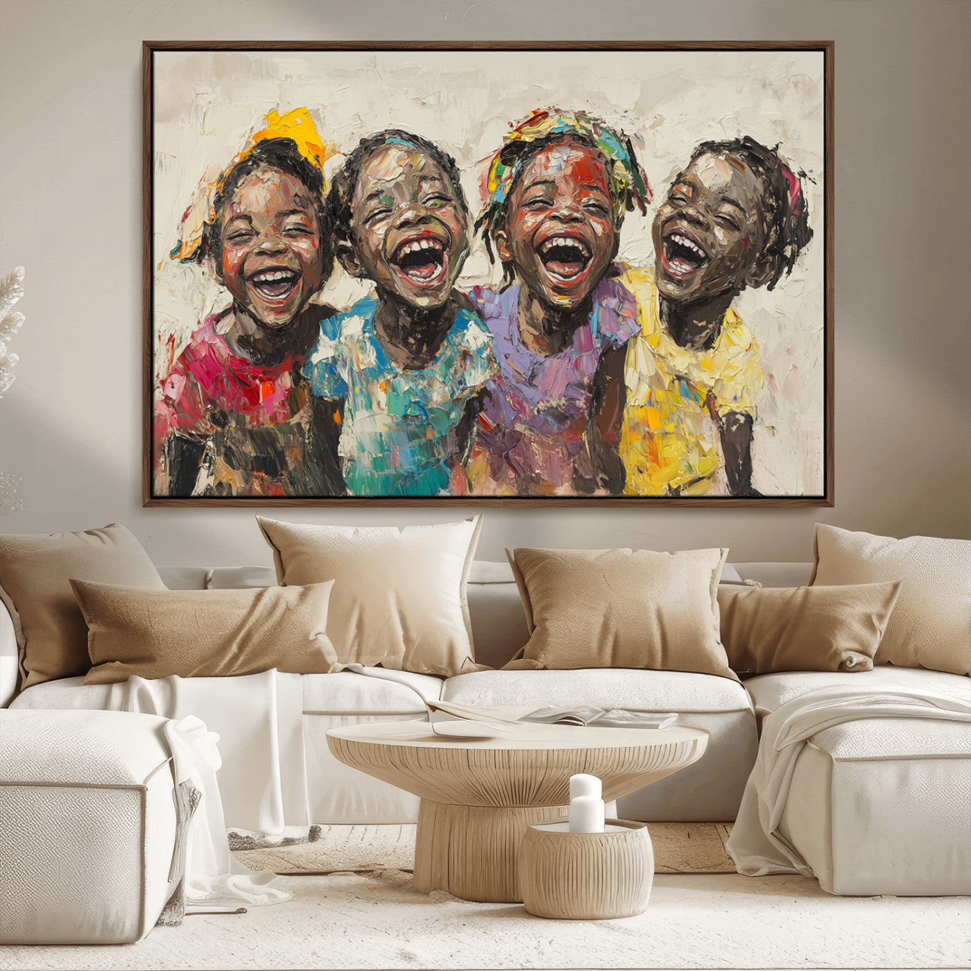 MGV-FC-36X24 - Shai Yossef style Joyful Childhood Canvas Wall Art - Expressive Impasto Painting of Black Children