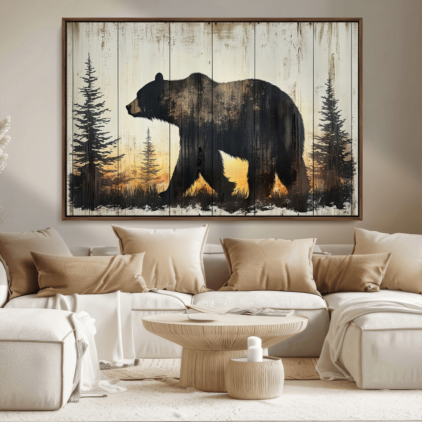83875-MGV-FC-36X24_Walnut-Vintage Bear Wall Art Canvas Print for Farmhouse - Mountain Wood Canvas Wall Art - Forest Silhouette