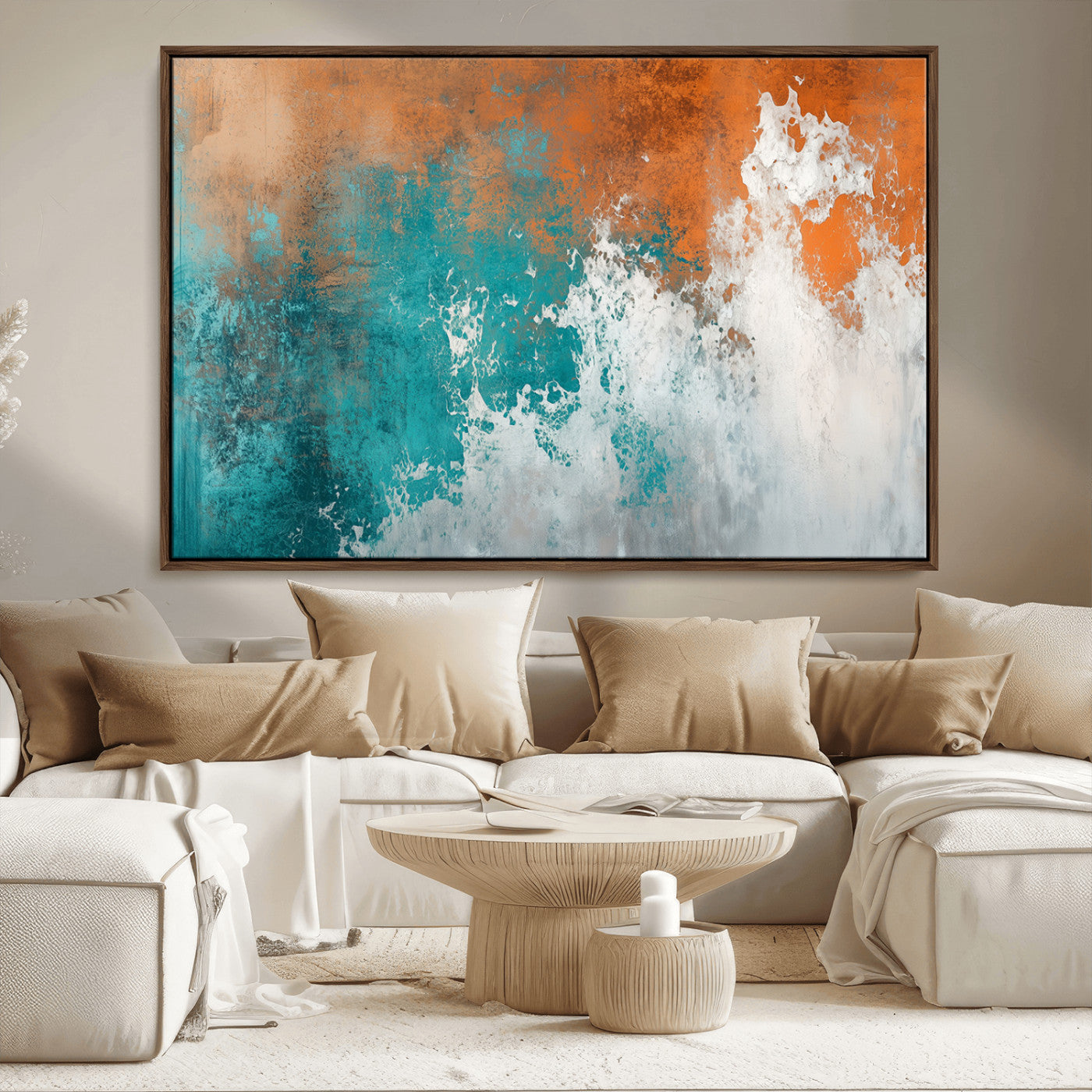 MGV-FC-36X24 - Vintage Abstract Print - Bold Teal and Orange Canvas Wall Art - Retro-Vintage Abstract Orange Canvas
