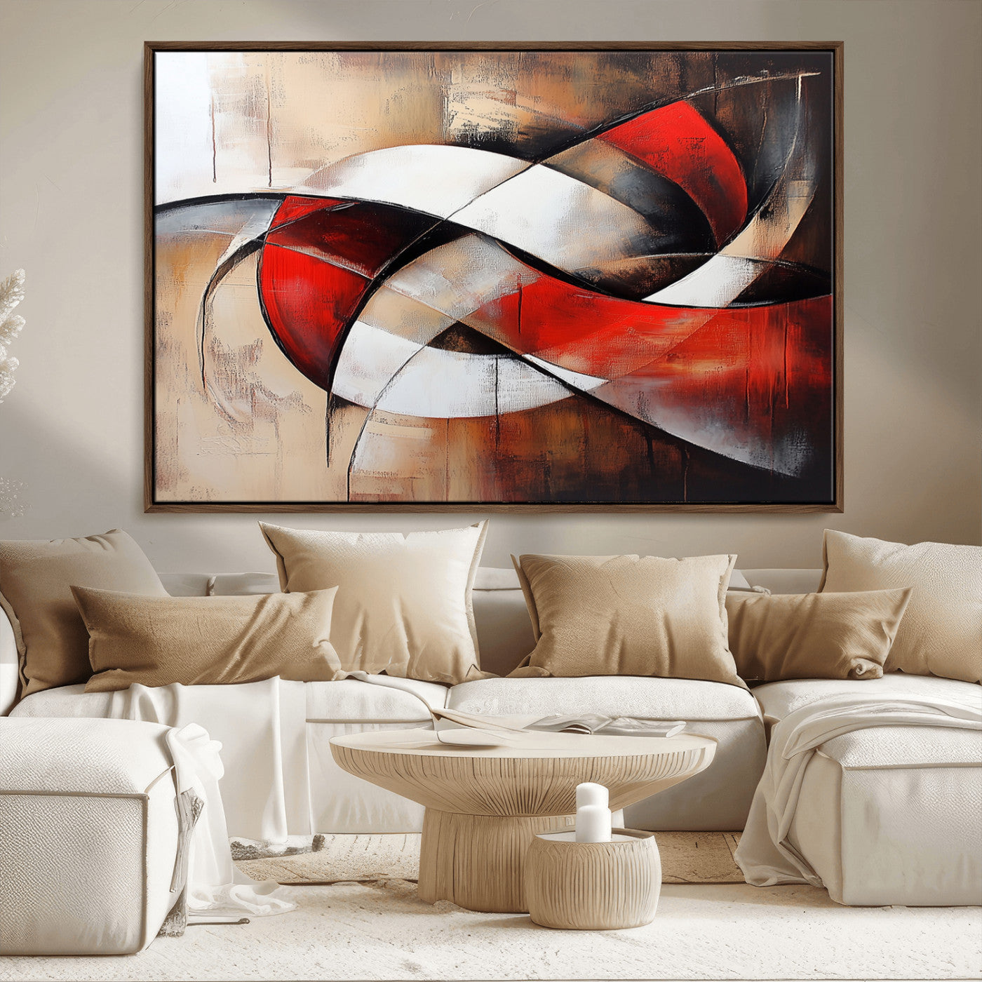 MGV-FC-36X24 - Abstract Wall Art - Modern Red and White Canvas Wall Art Print - Bold Geometric Abstract Canvas for