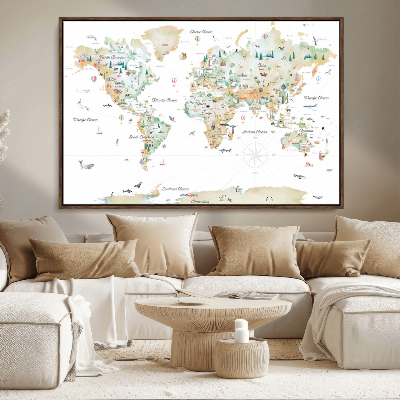 MGV-FC-36X24 - Push Pin World Map Canvas Print – Framed Wall Art for Couples to Track Their Travels – Anniversary