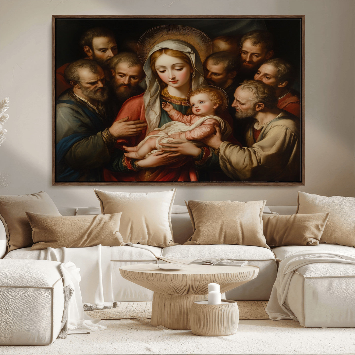 MGV-FC-36X24 - Religious Canvas Wall Art Print - Madonna and Child with Apostles Art Print - Classic Christian
