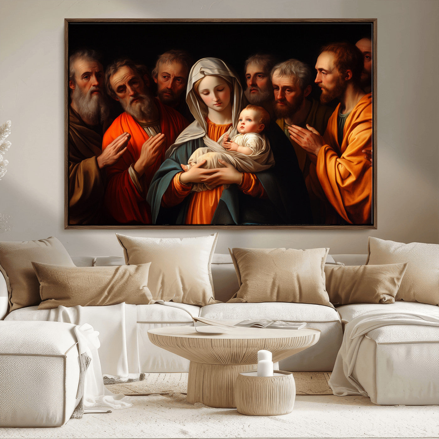 MGV-FC-36X24 - Religious Canvas Wall Art Print - Madonna and Child with Apostles Art Print - Classic Christian