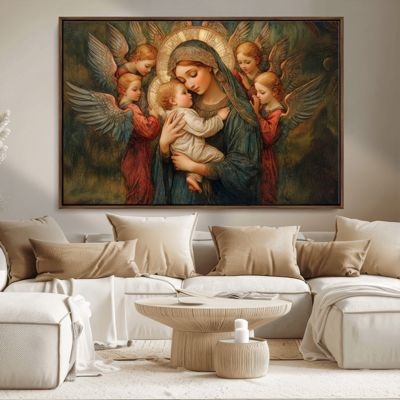 MGV-FC-36X24 - Mary Jesus Canvas Wall Art Print - Madonna and Child with Angels Art Print - Classic Christian