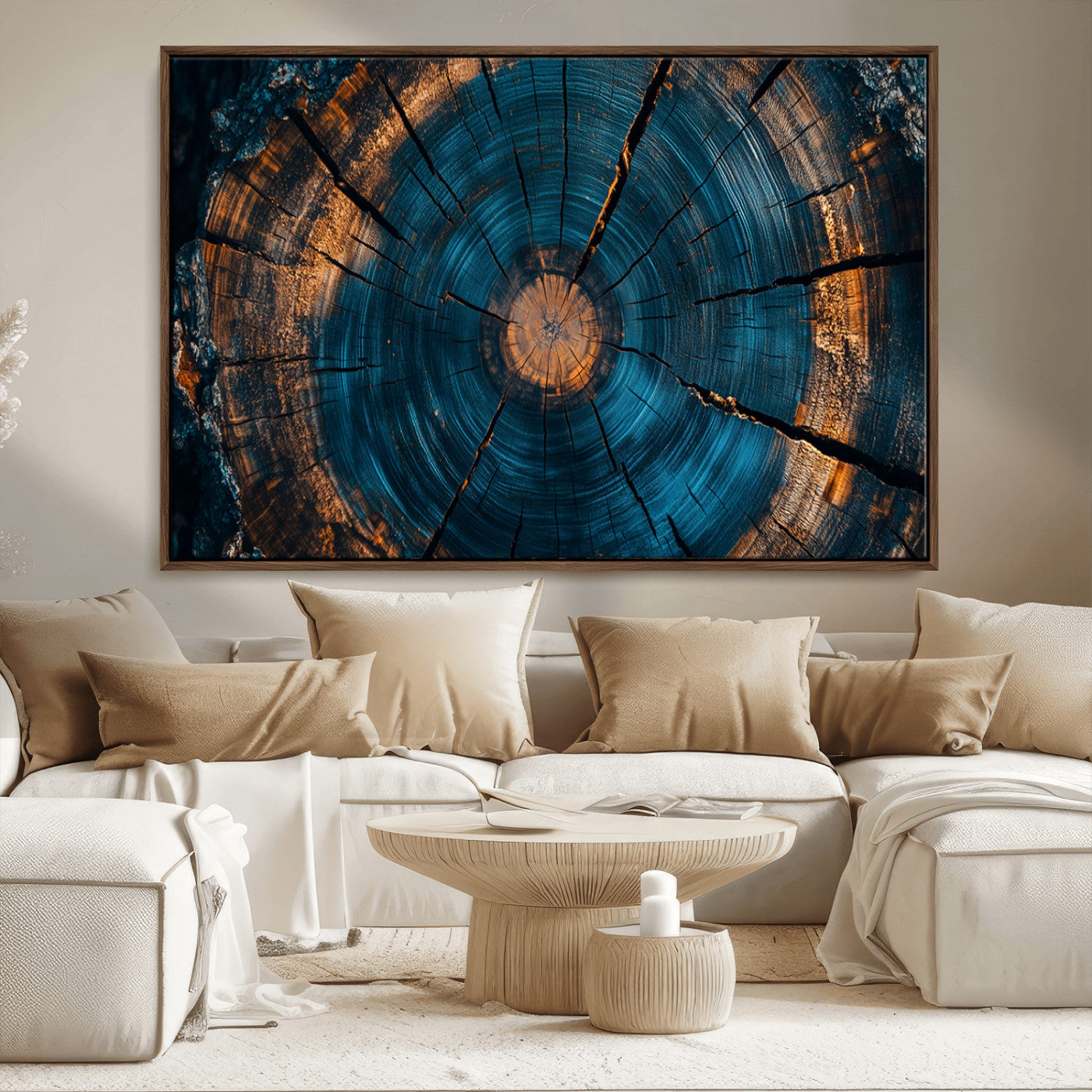 MGV-FC-36X24 - Farmhouse Wall Art - Abstract Tree Rings Canvas Wall Art Print, Framed Wood Grain Rings Artwork