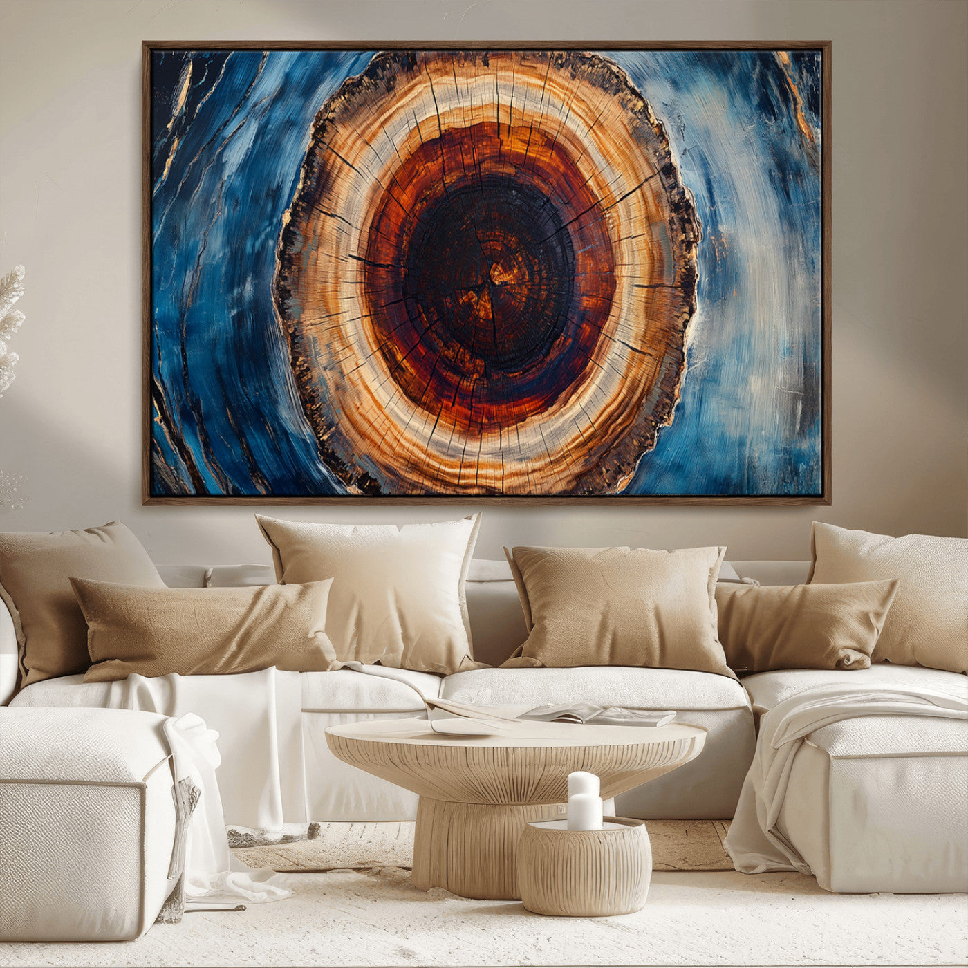 MGV-FC-36X24 - Framed Abstract Tree Ring Wall Art Print, Natural Rustic Wood Texture Canvas Print, Wood Tree Stump