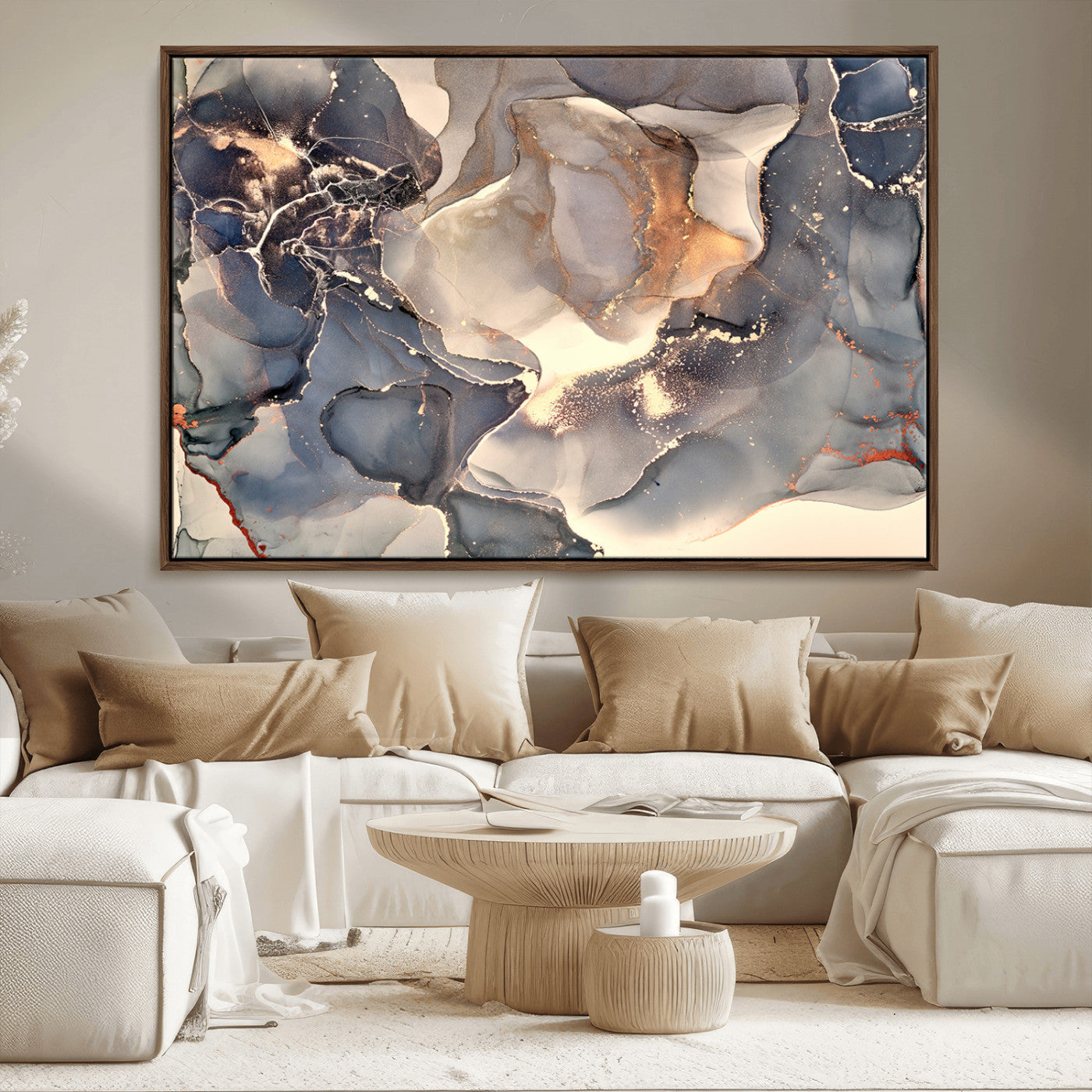 MGV-FC-36X24 - Abstract Blue and Gold Wall Art - Fluid Ink Artwork - Modern Luxury Wall Decor for Contemporary