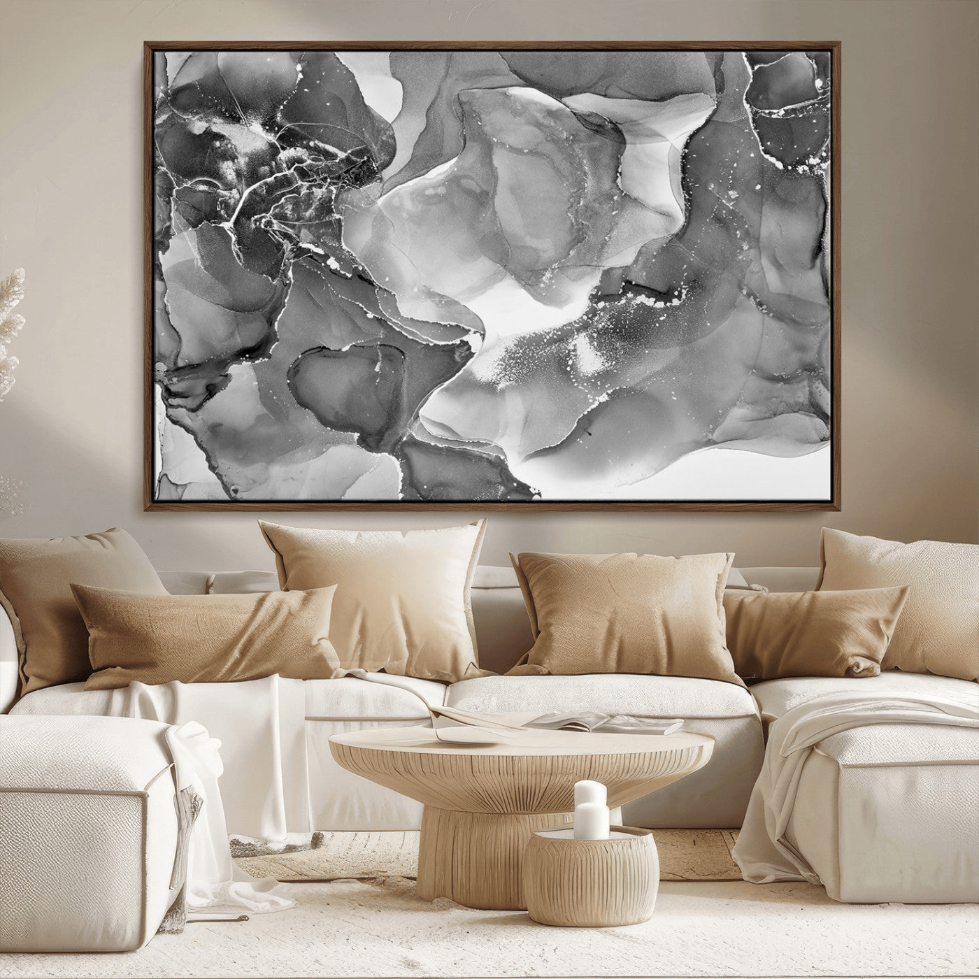 MGV-FC-36X24 - Black White Abstract Canvas Wall Art - Fluid Ink Artwork - Modern Luxury Wall Decor for Contemporary