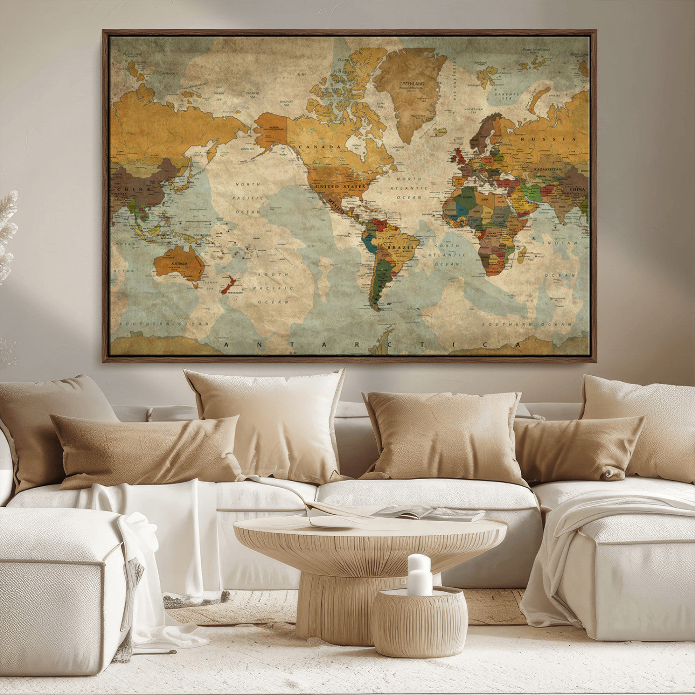 MGV-FC-36X24 - Push Pin World Map Canvas Print – Framed Wall Art for Couples to Track Their Travels – Anniversary