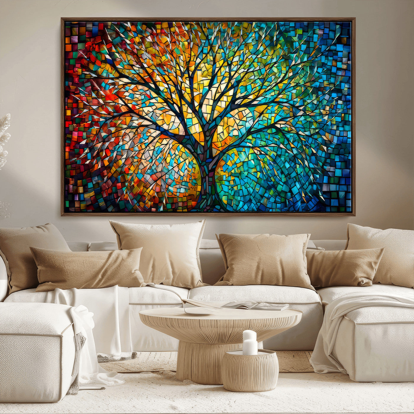 99325-MGV-FC-36X24_Walnut-Yggdrasil Tree of Life Wall Art Print Canvas | Mosaic Style 3-Panel Canvas Print