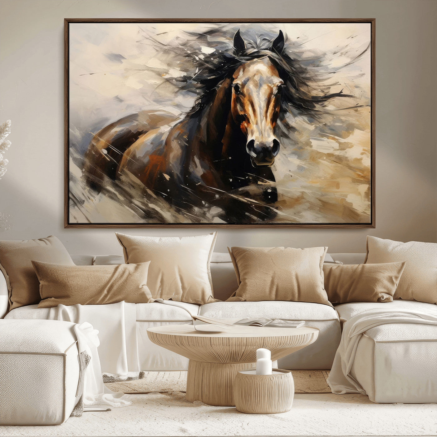 MGV-FC-36X24 - Abstract Wall Art Horse Print - Large Western Horse Canvas - Farmhouse Woodland Wall Art - Framed