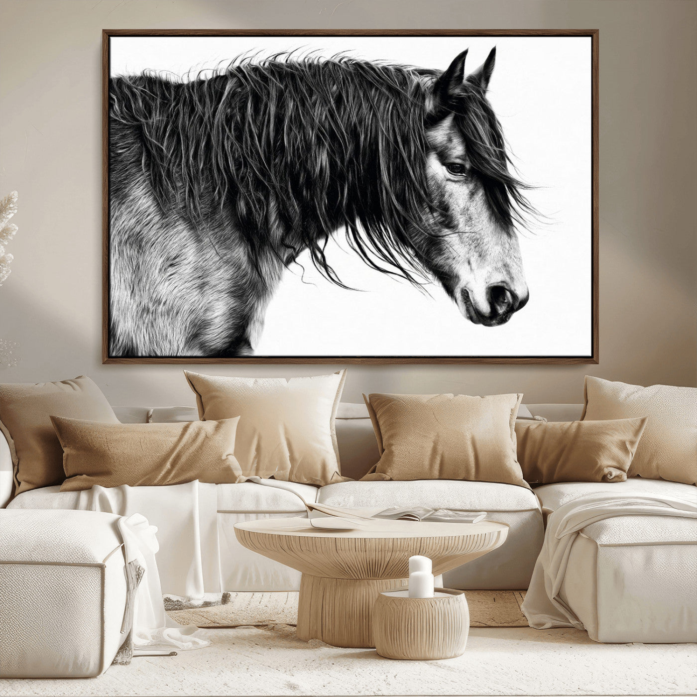 MGV-FC-36X24 - Black Horse Wall Art Canvas Print for Farmhouse Decor and Woodland Decoration