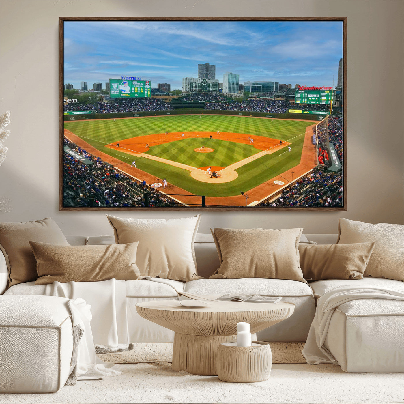 MGV-FC-36X24 - Wrigley Field Chicago Cubs Panoramic Multi Piece Canvas Wall Art - Iconic Baseball Stadium Print for
