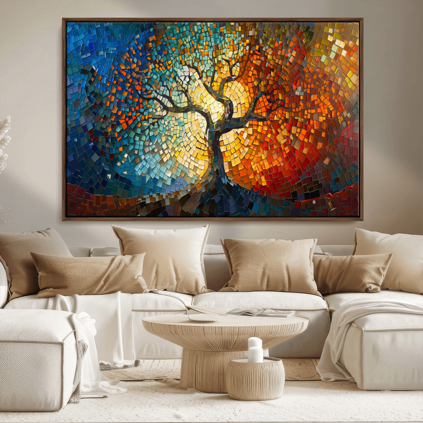 MGV-FC-36X24 - Mosaic Tree Canvas Wall Art Canvas Print – Vibrant Stained Glass-Inspired Tree of Life - Ready to