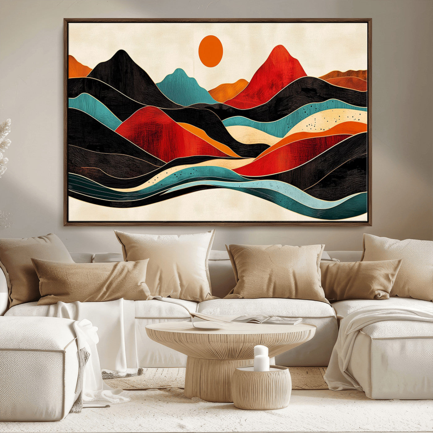 MGV-FC-36X24 - Western Wall Decor - Large Triptych Mountain Canvas - Boho Woodland Wall Art Print - Framed
