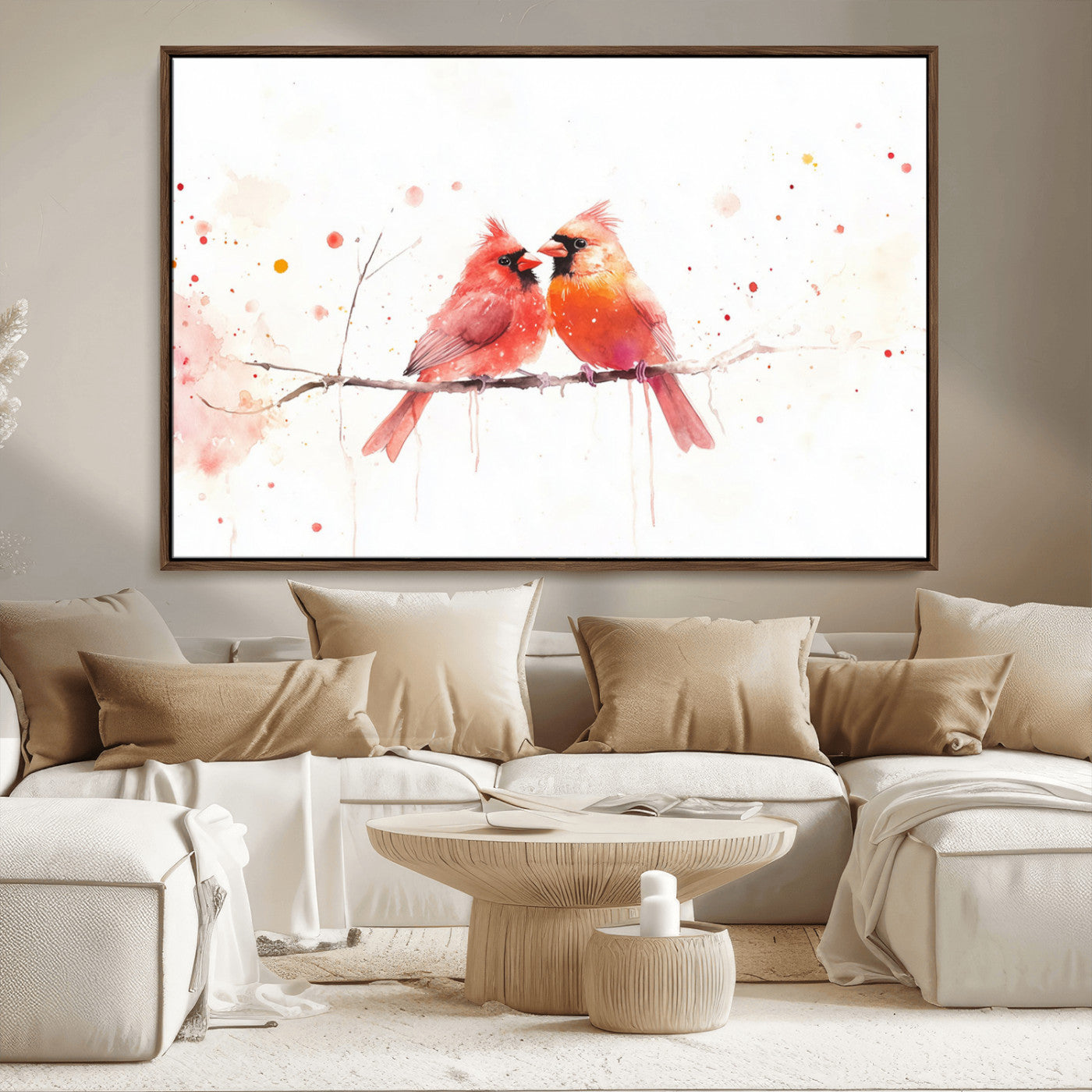 MGV-FC-36X24 - Cardinal Bird Canvas Wall Art - Male and Female Cardinal Print - Nature-Inspired Bird Wall Decor for