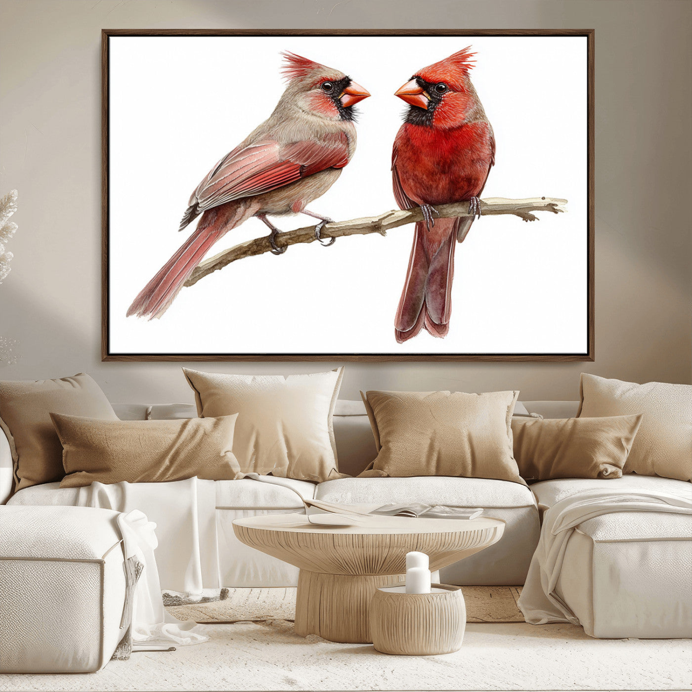 MGV-FC-36X24 - Cardinal Bird Canvas Wall Art - Male and Female Cardinal Print - Abstract Bird Wall Decor for Home -