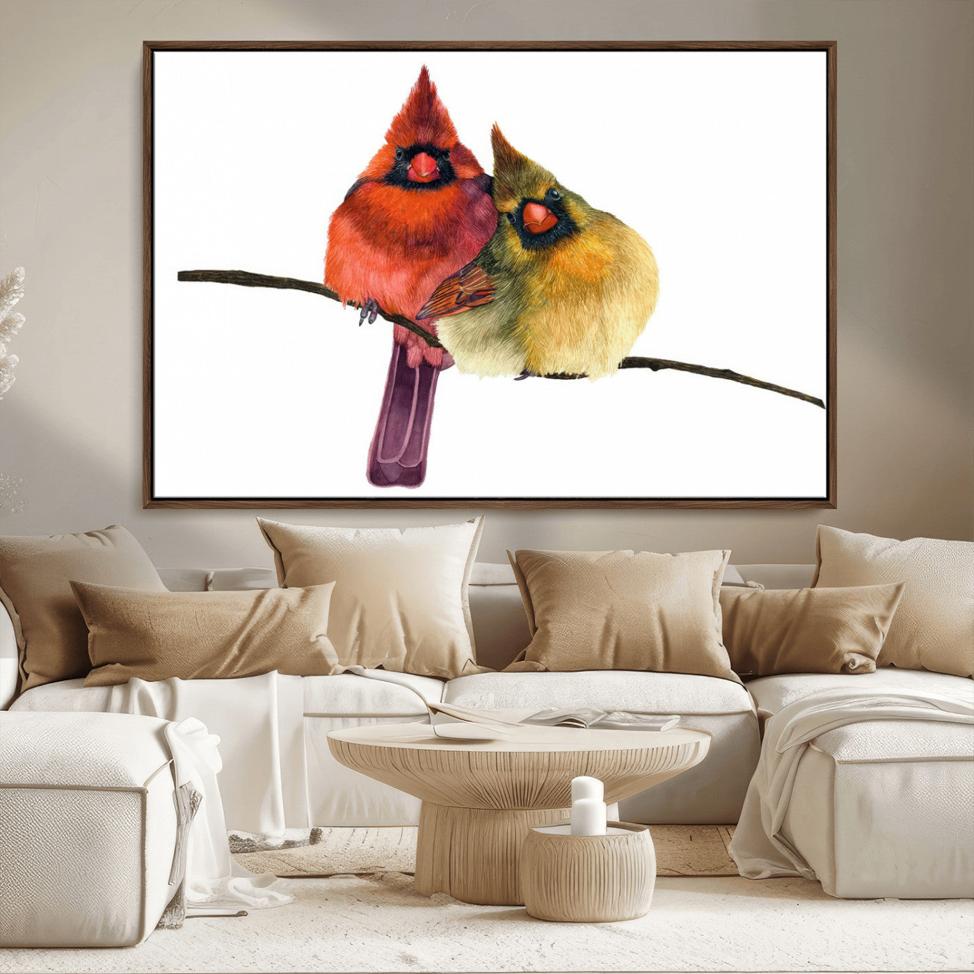 MGV-FC-36X24 - Cardinal Bird Canvas Wall Art - Male and Female Cardinal Print - Nature-Inspired Bird Wall Decor for