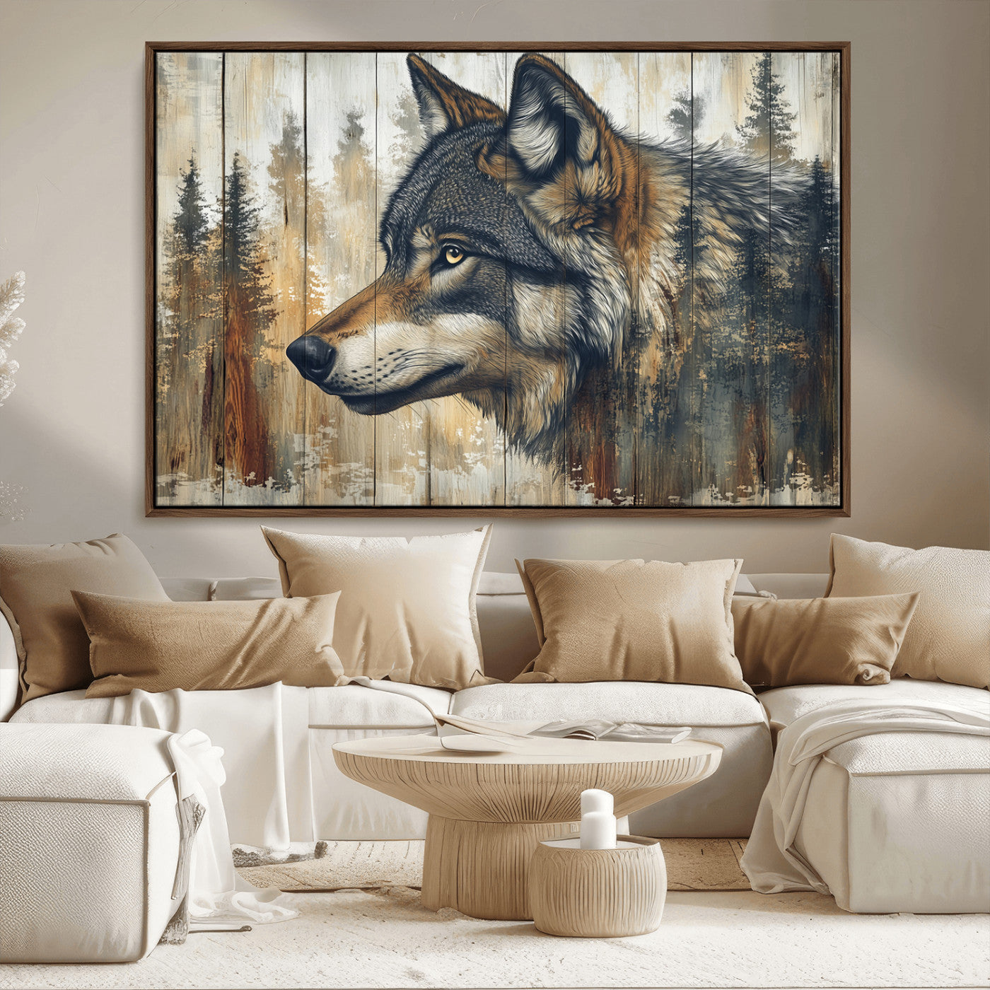 MGV-FC-36X24 - Rustic Wolf Wall Art Canvas Print, Vintage Woodland Wolf Wall Art