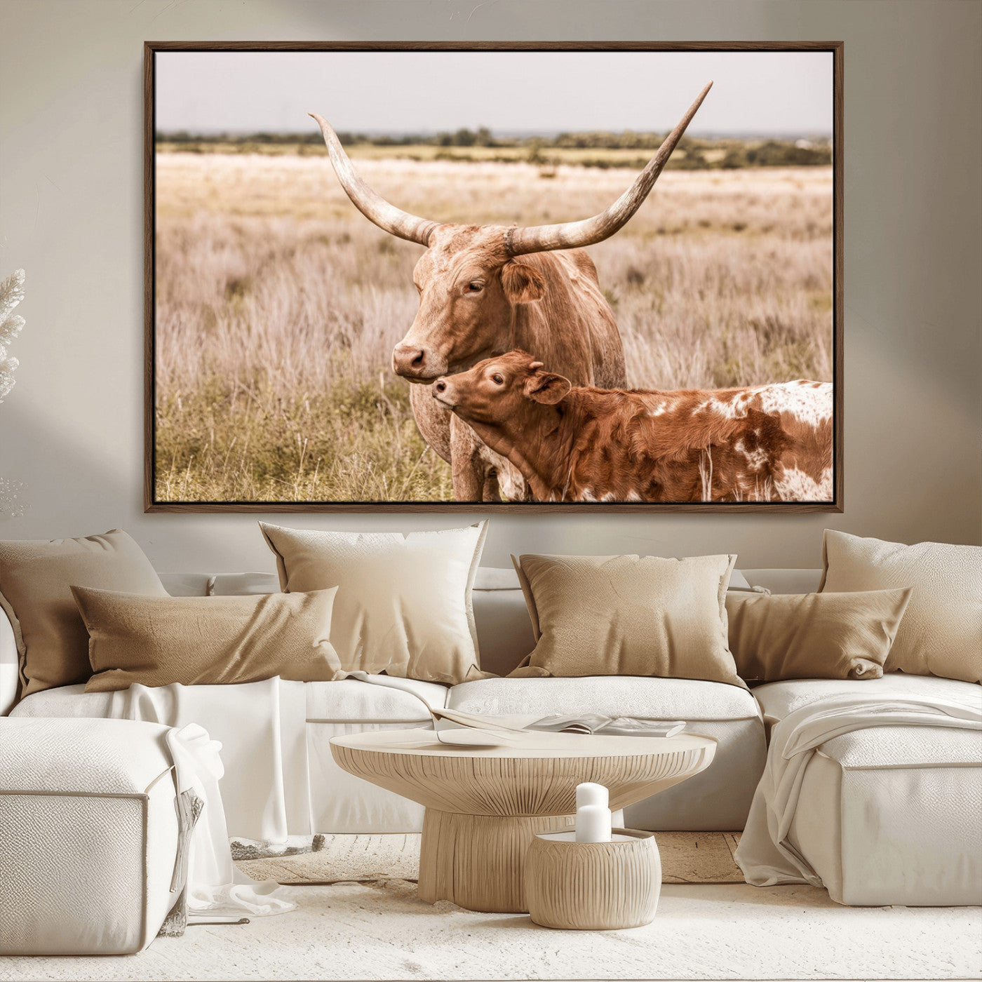 MGV-FC-36X24 - Texas Longhorn Cow Wall Art Canvas Print for Farmhouse Wall Art, Texas Decor, Western Wall Art Print