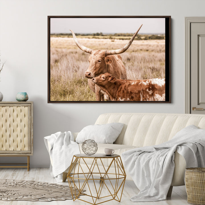 60320-MGV-CV-36X24-Texas Longhorn Cow Wall Art Canvas Print for Farmhouse Wall Art, Texas Decor, Western Wall Art Print