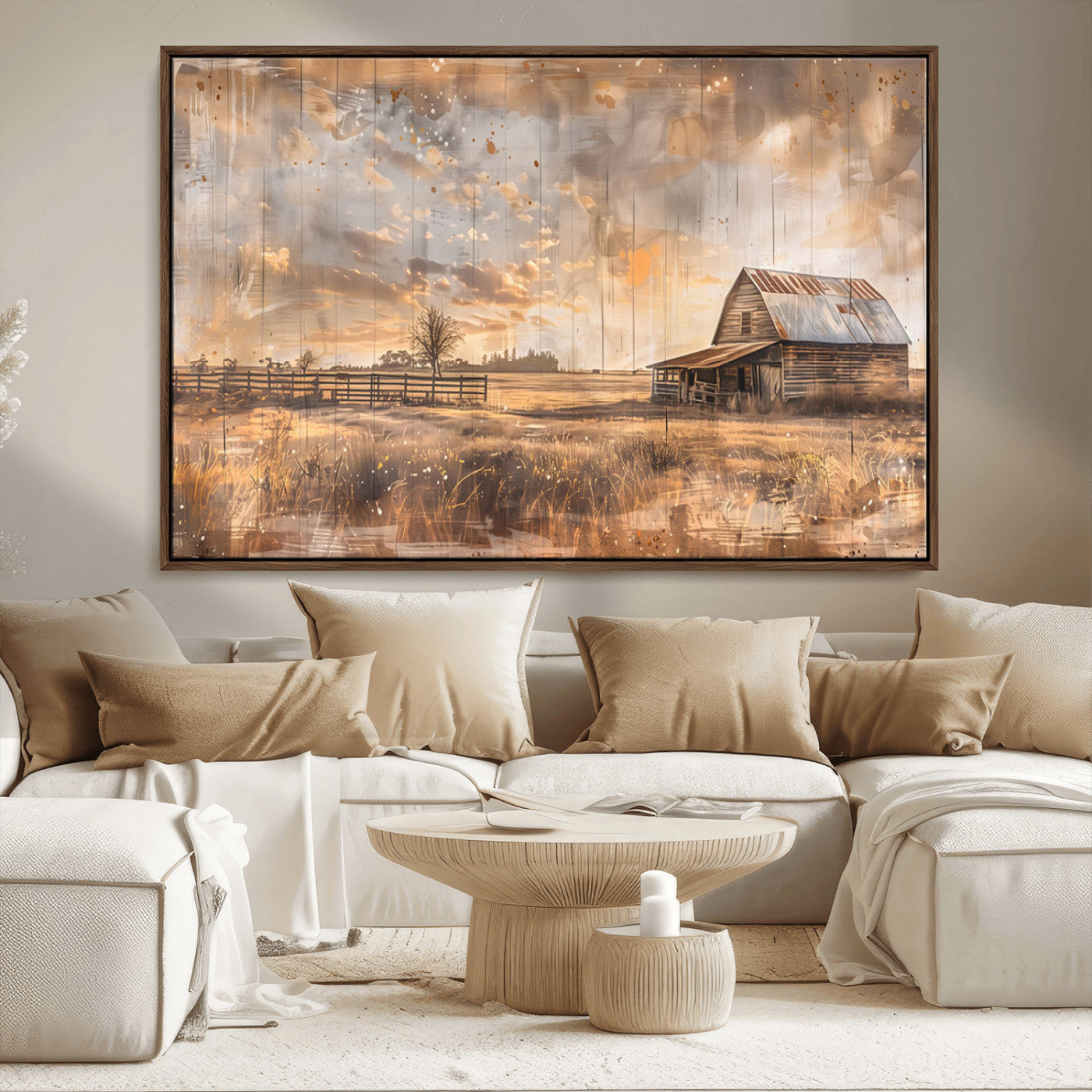MGV-FC-36X24 - Rustic Farmhouse Wall Art Canvas Print | Barn and Field Canvas Print | Vintage Country Landscape