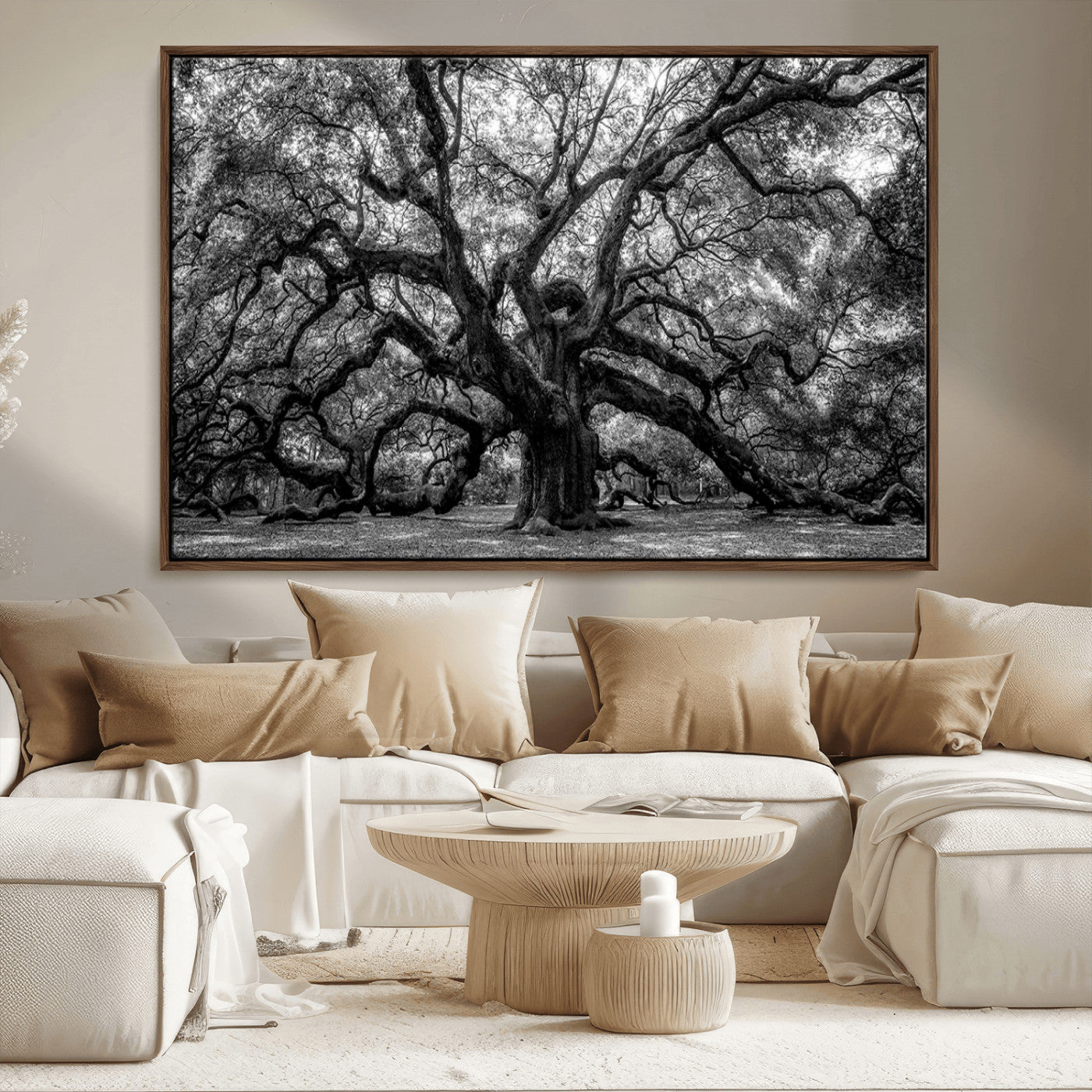 MGV-FC-36X24 - Black and White Old Angel Oak Tree Wall Art Canvas Print