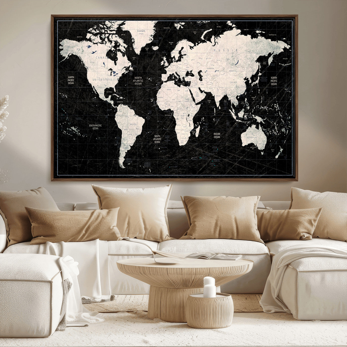 MGV-FC-36X24 - Push Pin World Map Canvas Print – Framed Wall Art for Couples to Track Their Travels – Anniversary