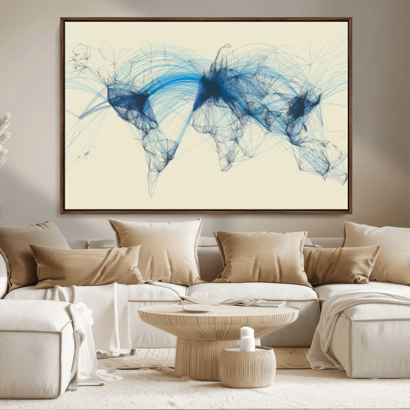 MGV-FC-36X24 - Flight Routes Map art Air Traffic Avi World Map with Blue Connections Canvas Wall Art – Modern