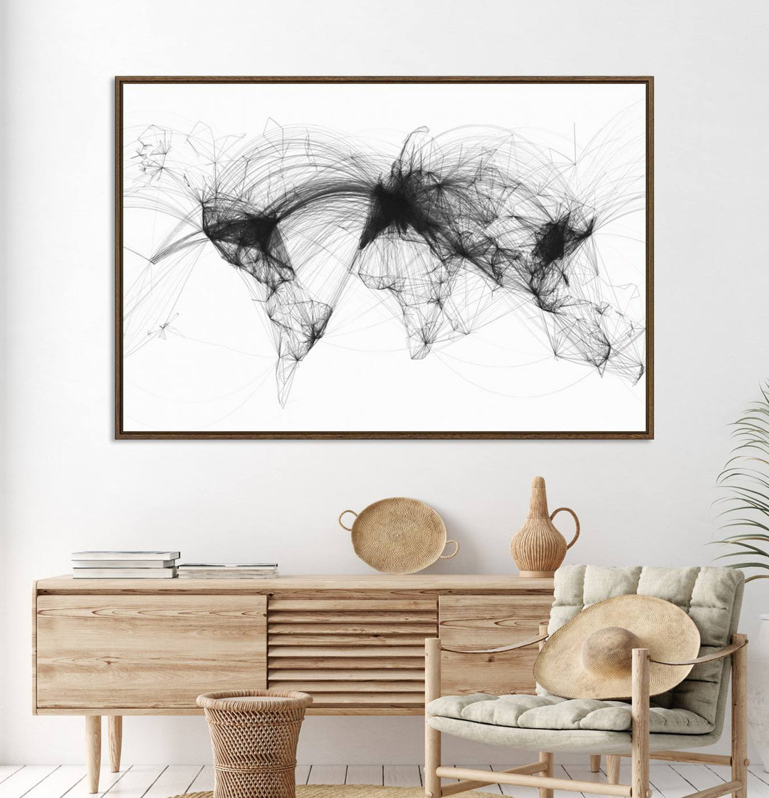 The Flight Routes Air Traffic canvas wall art, framed and ready to hang, is perfect for aviation enthusiasts.