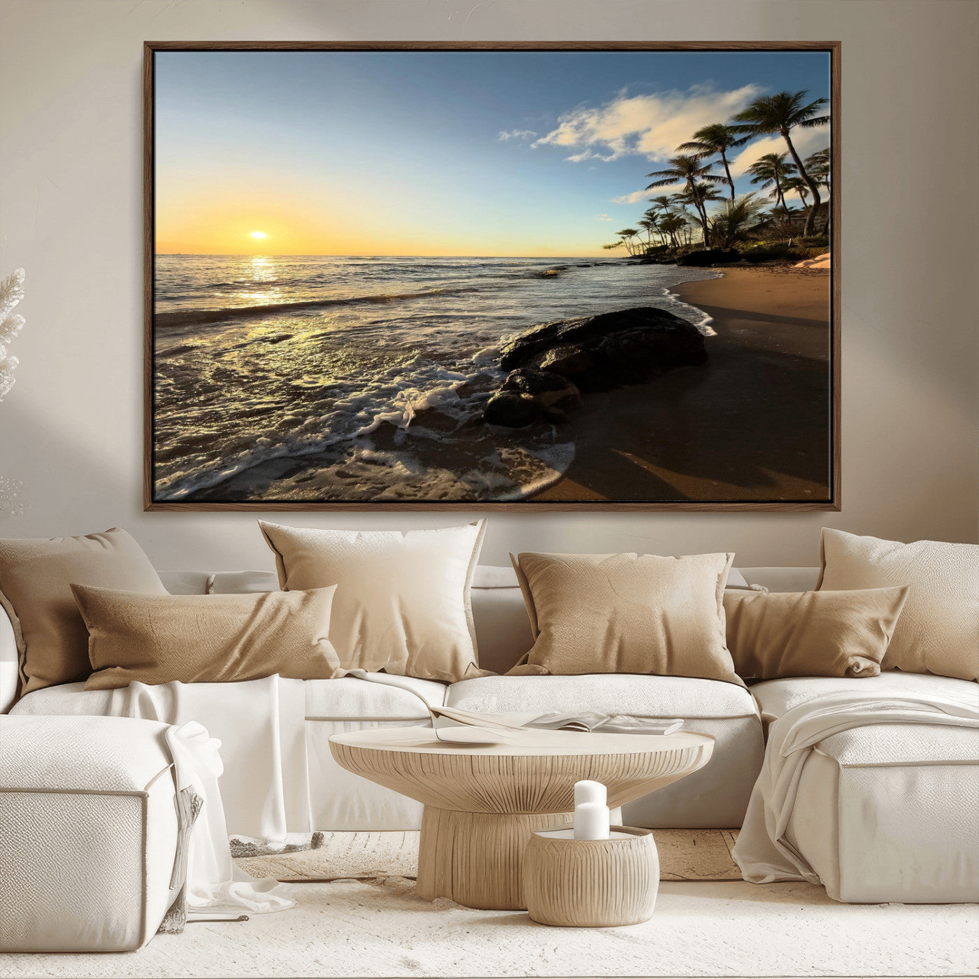 MGV-FC-36X24 - Tropical Beach Wall Art - Stunning Ocean Sunset Canvas Print with Palm Tree Design for Relaxing and