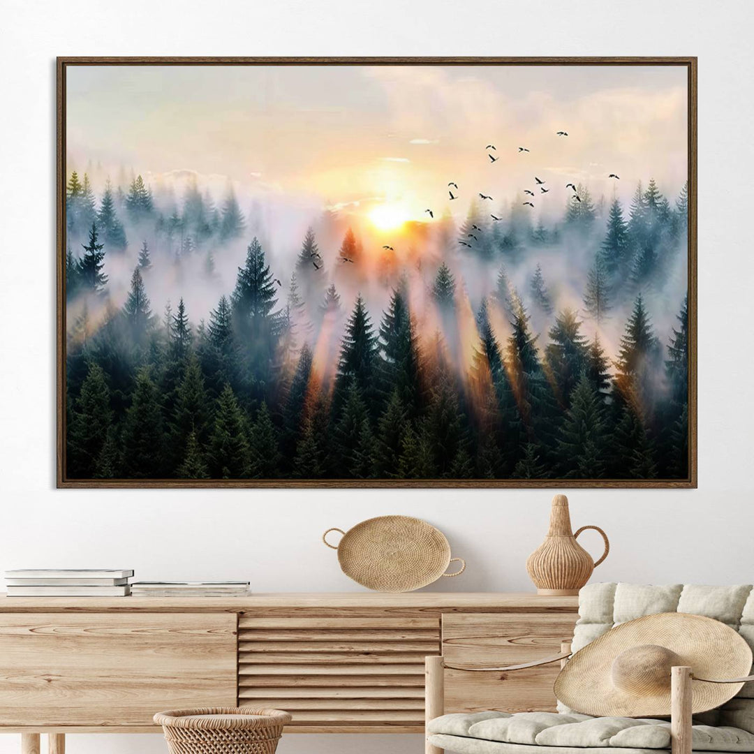 Abstract Forest Wall Art - Serene Nature Canvas Print with Misty Forest Design for Modern Home or Office Decor