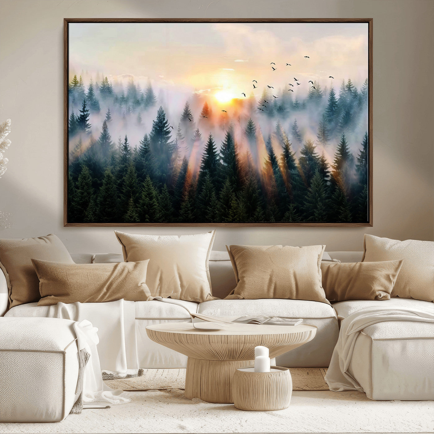 MGV-FC-36X24 - Abstract Forest Wall Art - Serene Nature Canvas Print with Misty Forest Design for Modern Home or