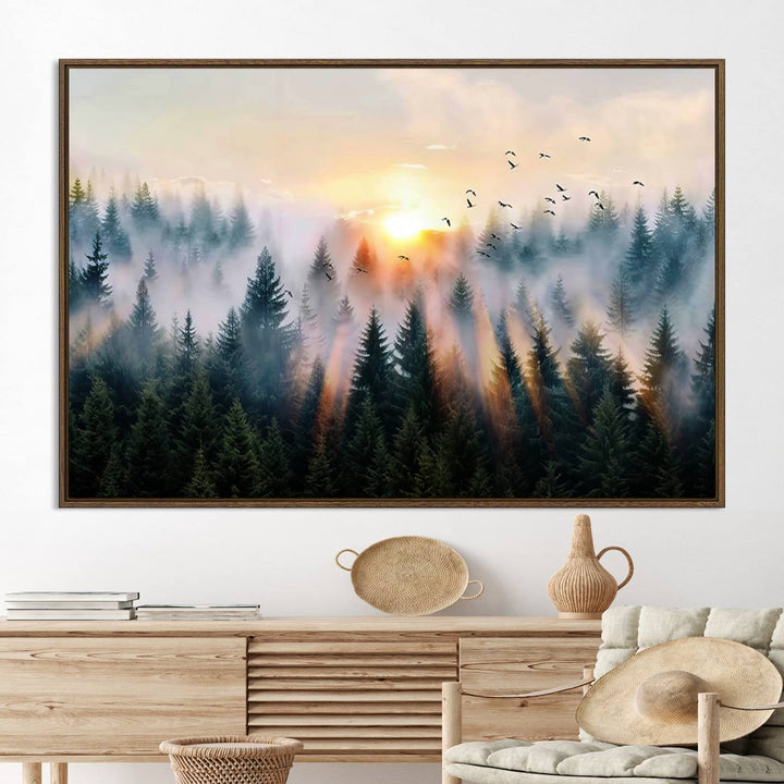 Abstract Forest Wall Art - Serene Nature Canvas Print with Misty Forest Design for Modern Home or Office Decor