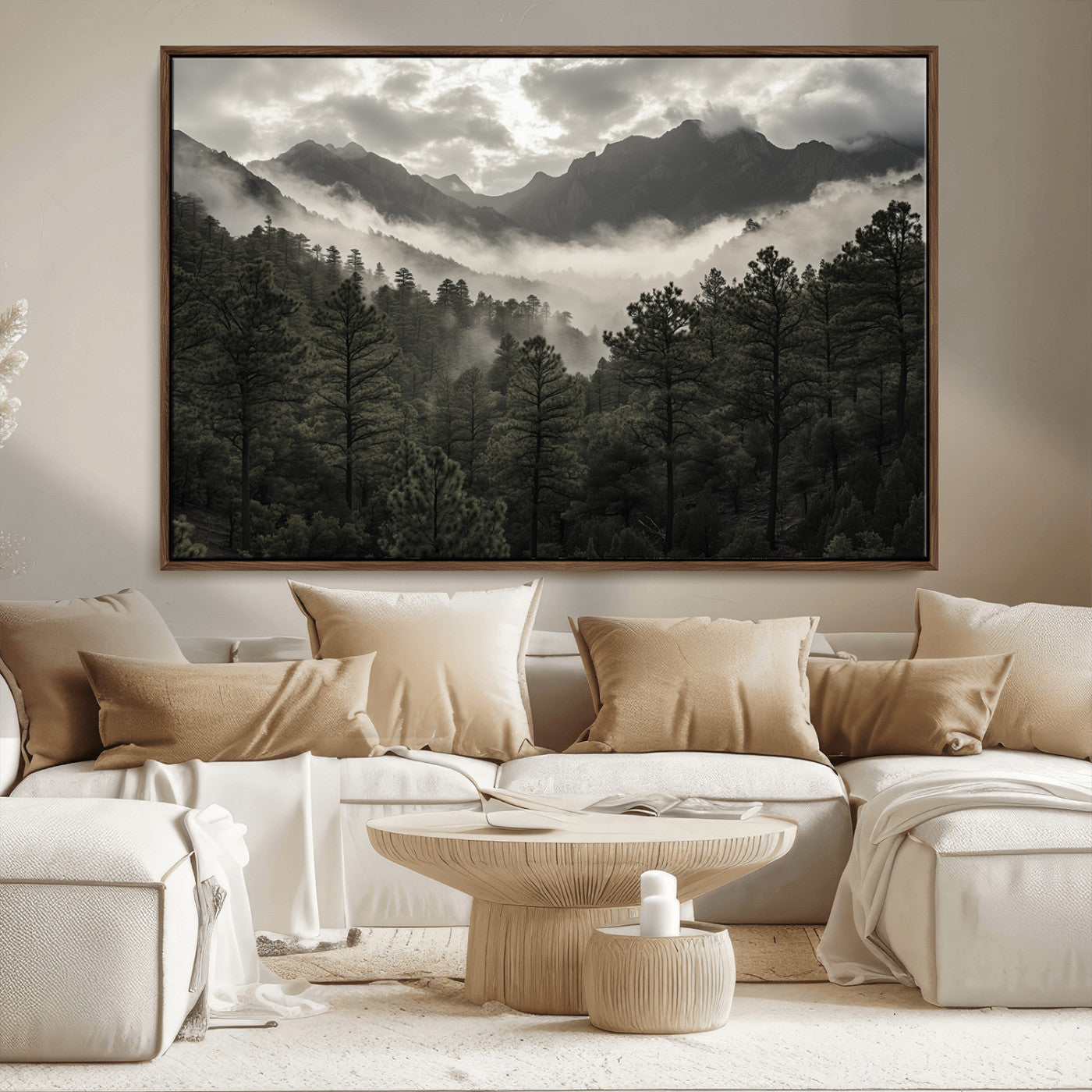 MGV-FC-36X24 - Misty Mountain Forest Wall Art – Canvas Print of Cloudy Peaks, Tranquil Pines, Enchanted Landscape, Majestic Nature Decor for Home or Office