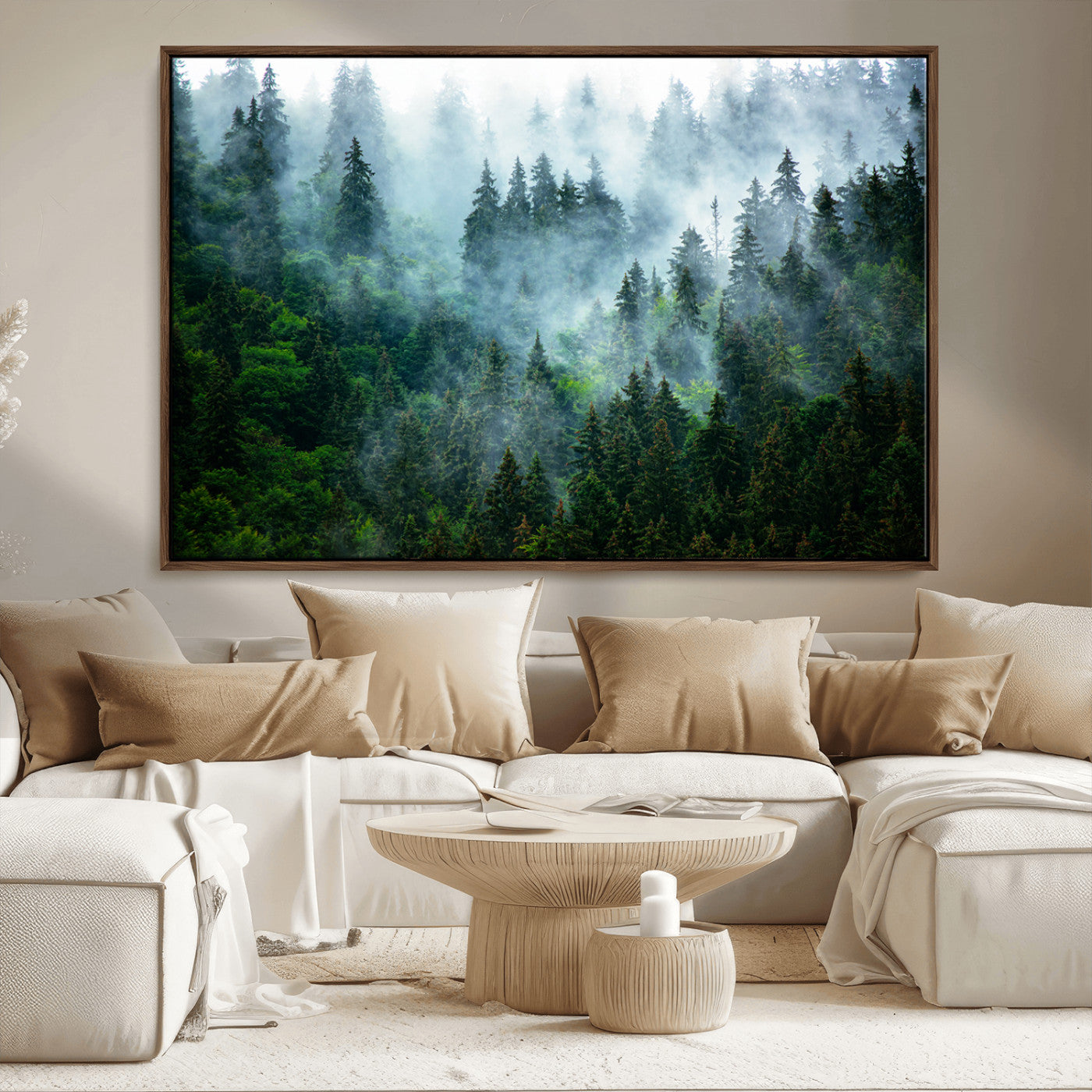 MGV-FC-36X24 - Misty Forest Art Wall Art Canvas Print, Framed Foggy Mountain Art Art Picture Print, Scenic Wall