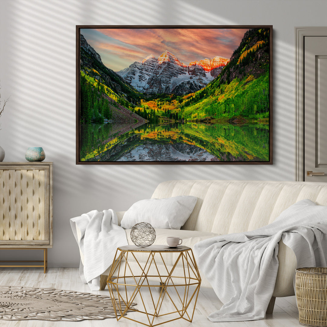 Maroon Bells Lake Wall Art Canvas Print – Majestic Colorado Mountain Landscape, Autumn Reflection, Multi-Panel Framed Artwork for Home,