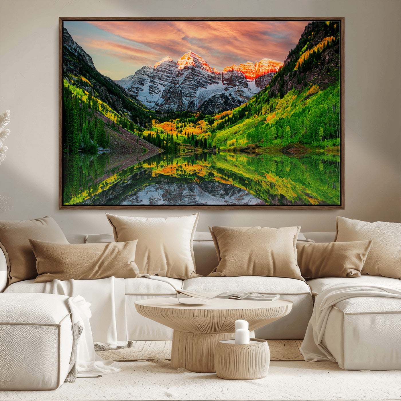 MGV-FC-36X24 - Maroon Bells Lake Wall Art Canvas Print – Majestic Colorado Mountain Landscape, Autumn Reflection,