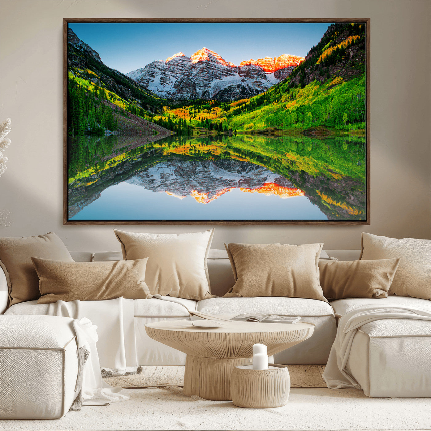 MGV-FC-36X24 - Maroon Bells Lake Print Wall Art – Majestic Colorado Mountain Landscape, Autumn Reflection,