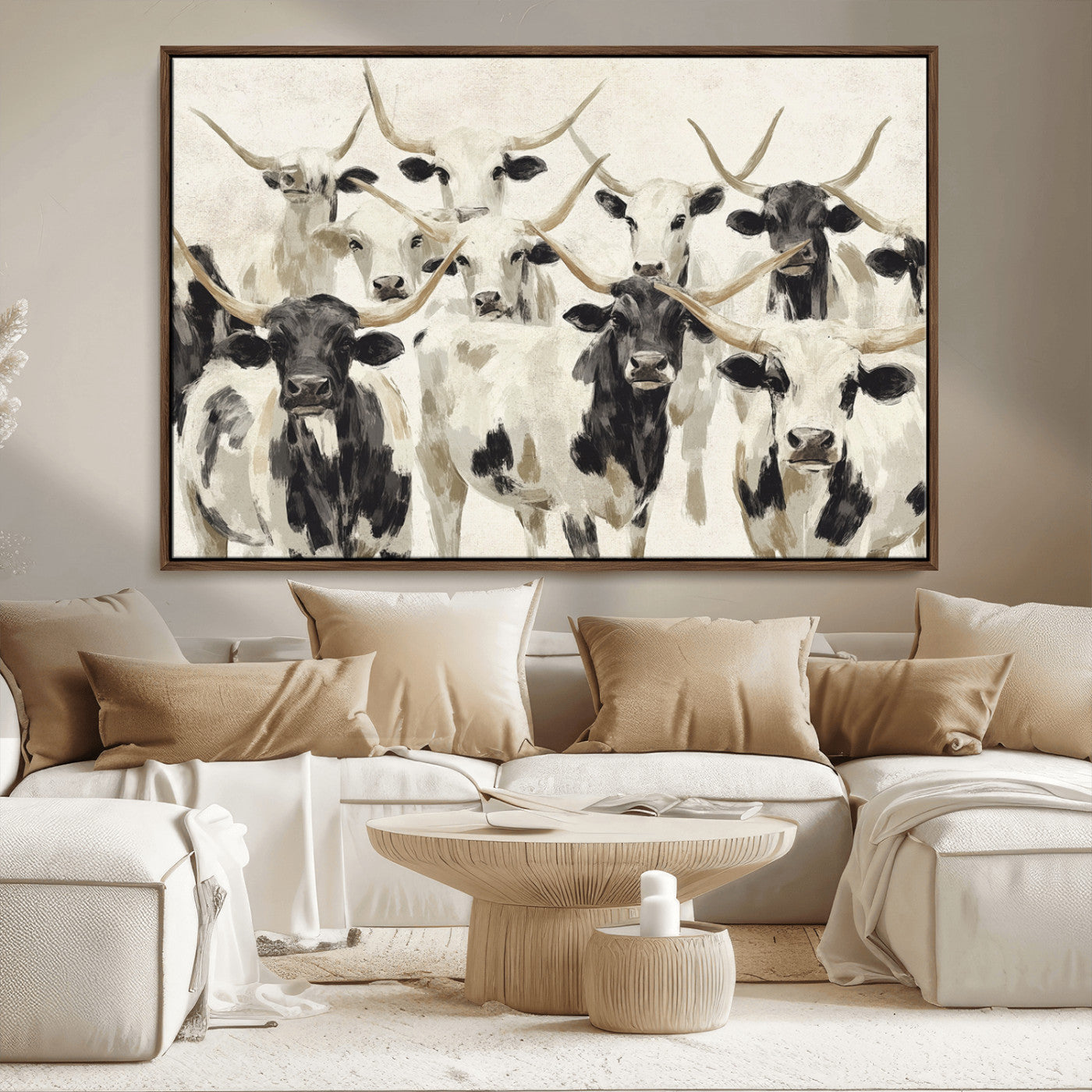 MGV-FC-36X24 - Longhorn Texas Cow Drawing Abstract Wall Art Canvas Print for Farmhouse Decor, Texas Bull Printing