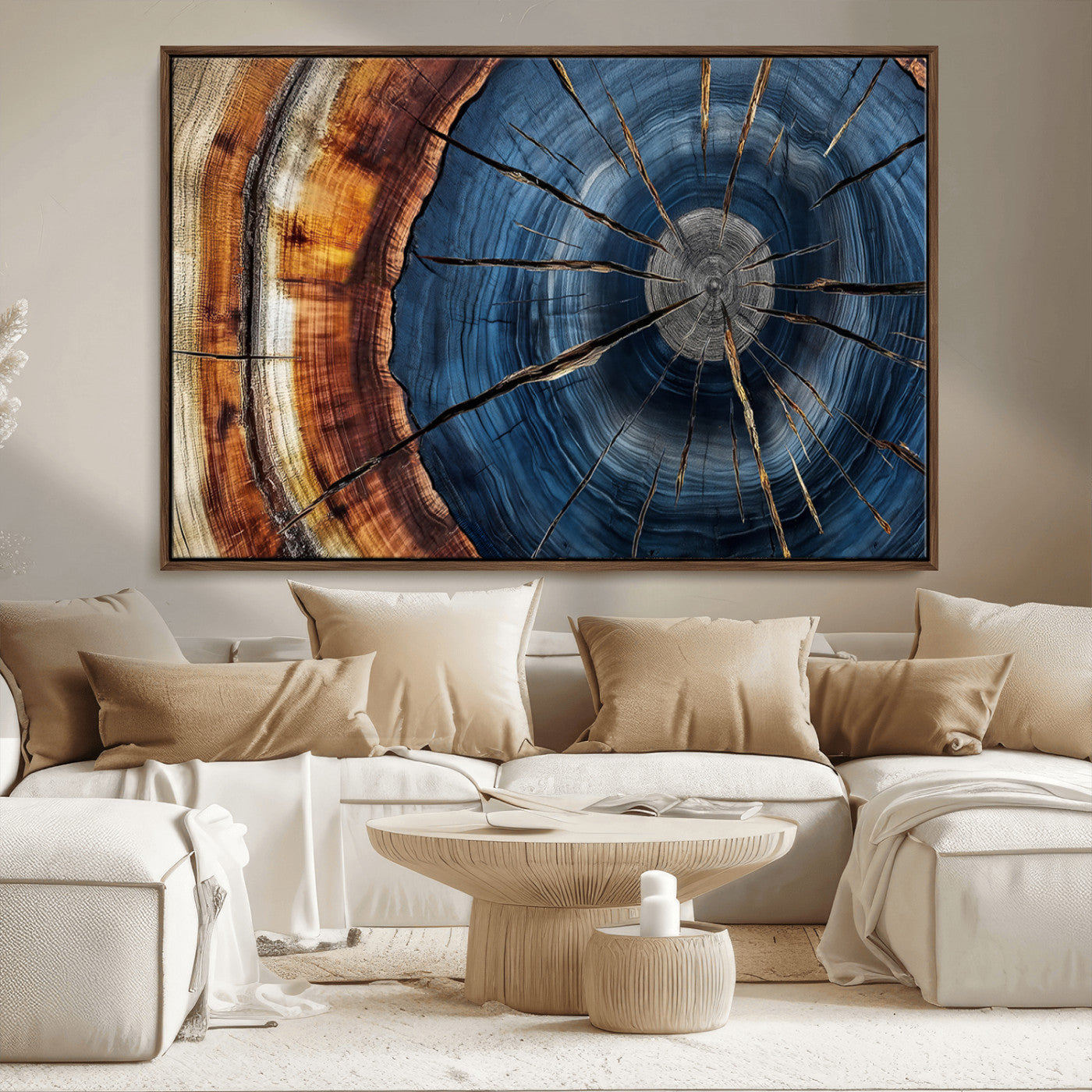 MGV-FC-36X24 - Framed Abstract Tree Ring Wall Art Print, Natural Rustic Wood Texture Canvas Print, Wood Tree Stump