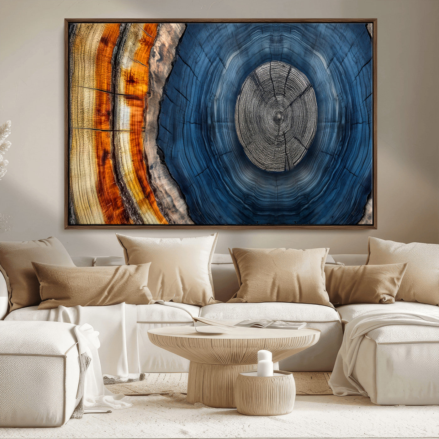 84489410-MGV-CV-36X24-Abstract Framed Tree Rings Wall Decor, Wood Grain Rings Artwork Print, Nature Woodland Modern Wall Decor for Barn Wall, Farmhouse Decor