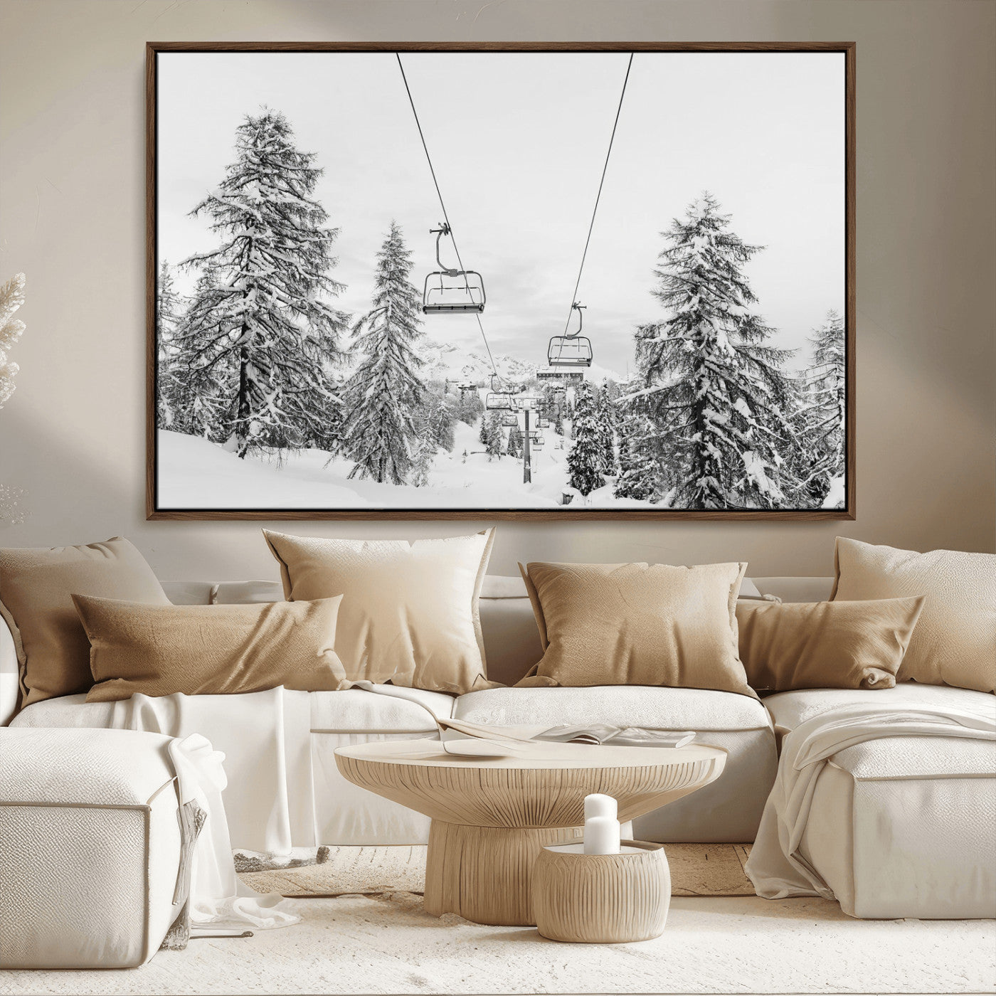 MGV-FC-36X24 - Wall Art Canvas Print Winter Chairlift Views Silent Snow-Covered Pines Mountain Calm Serenity Frozen