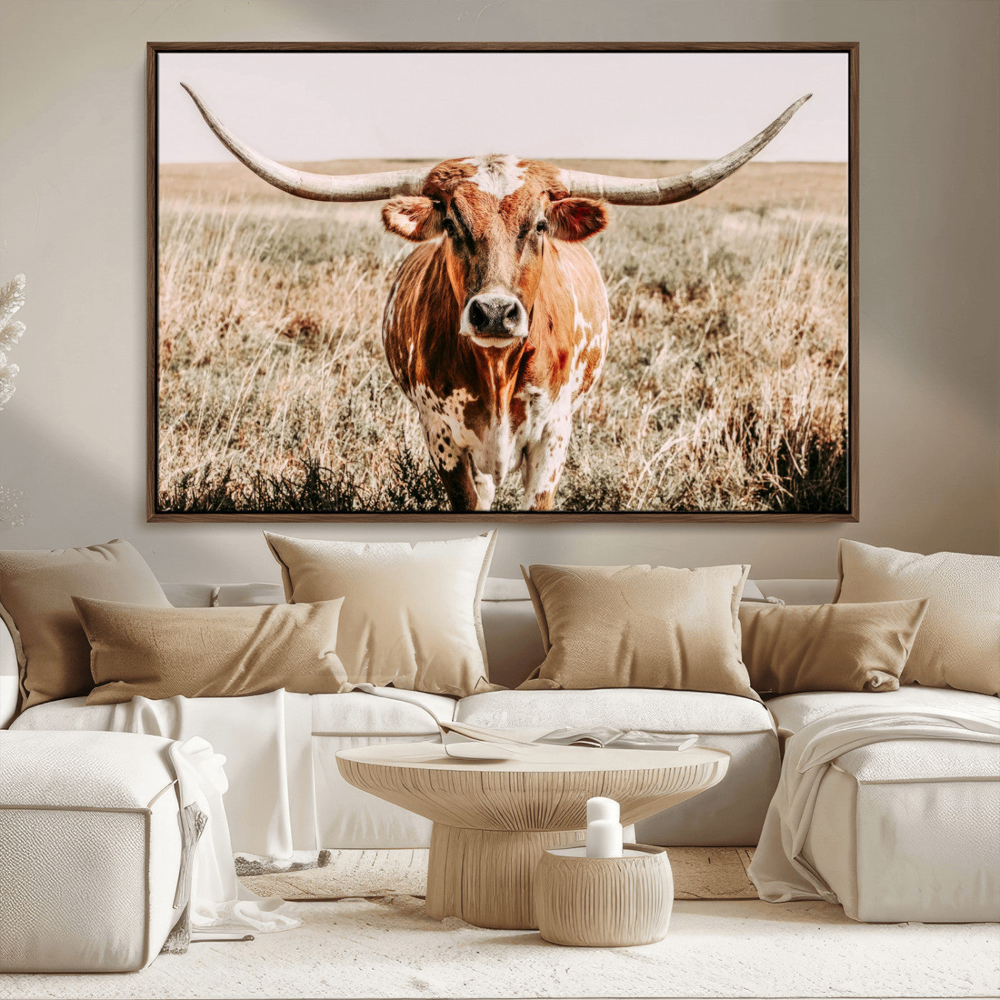 MGV-FC-36X24 - Wall Art Canvas Print Majestic Longhorn Graceful Strength in Every Curve Bold Spirit of the Wild