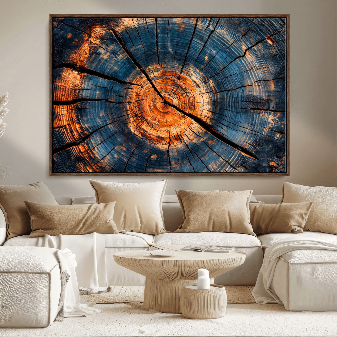 MGV-FC-36X24 - Burnt Wood Wall Art Canvas Print, Framed Aged Timber Art Picture Print, Rustic Tree Slice Perfect Rustic Decor Artwork