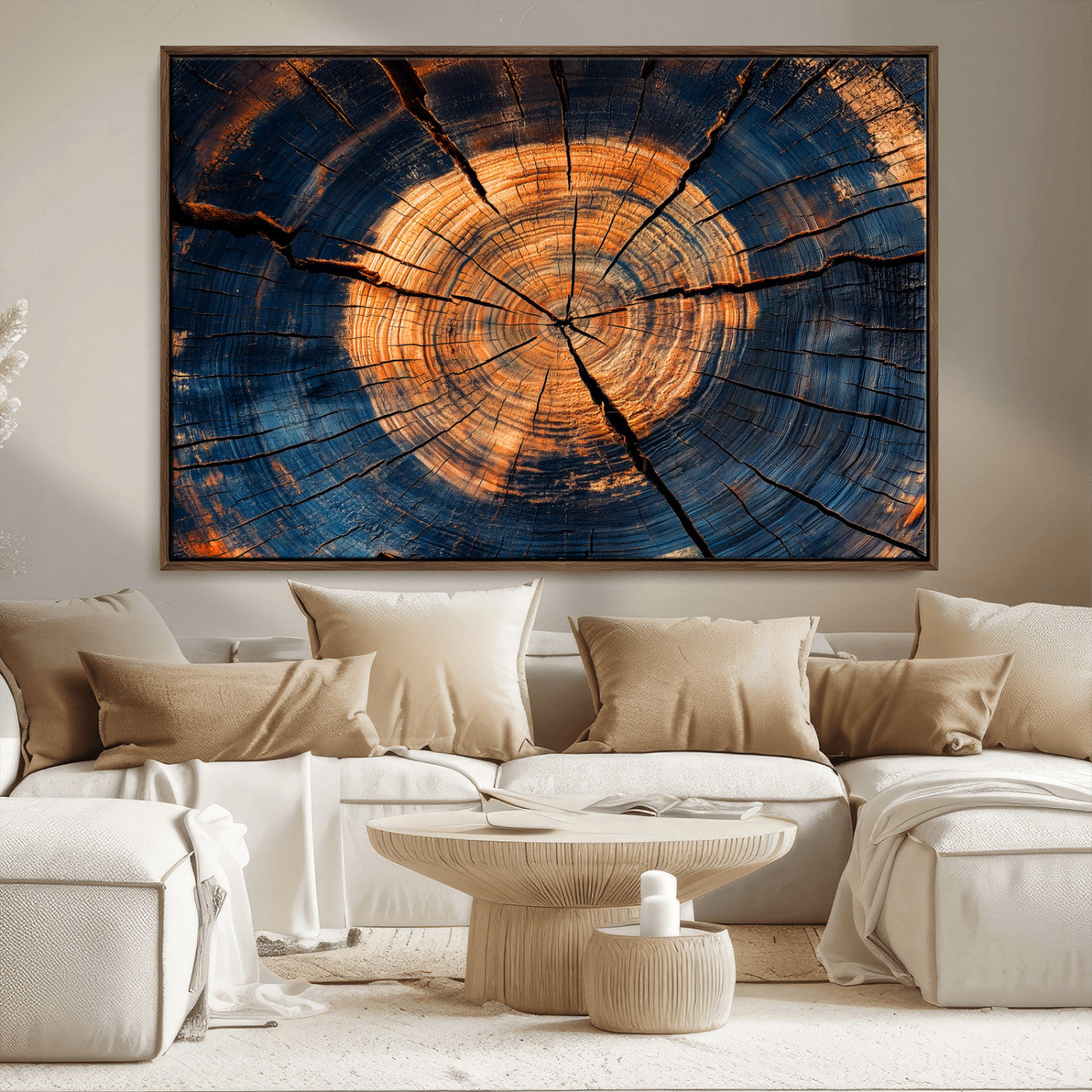 MGV-FC-36X24 - Burnt Wood Wall Art Canvas Print, Framed Aged Timber Art Picture Print, Rustic Tree Slice Perfect Rustic Decor Artwork