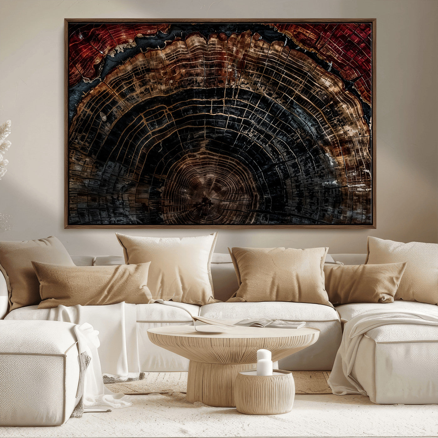MGV-FC-36X24 - Dark Wood Ring Wall Art Canvas Print, Framed Abstract Wood Tree Art Picture Print, Rustic Tree Slice Perfect Rustic Decor Artwork