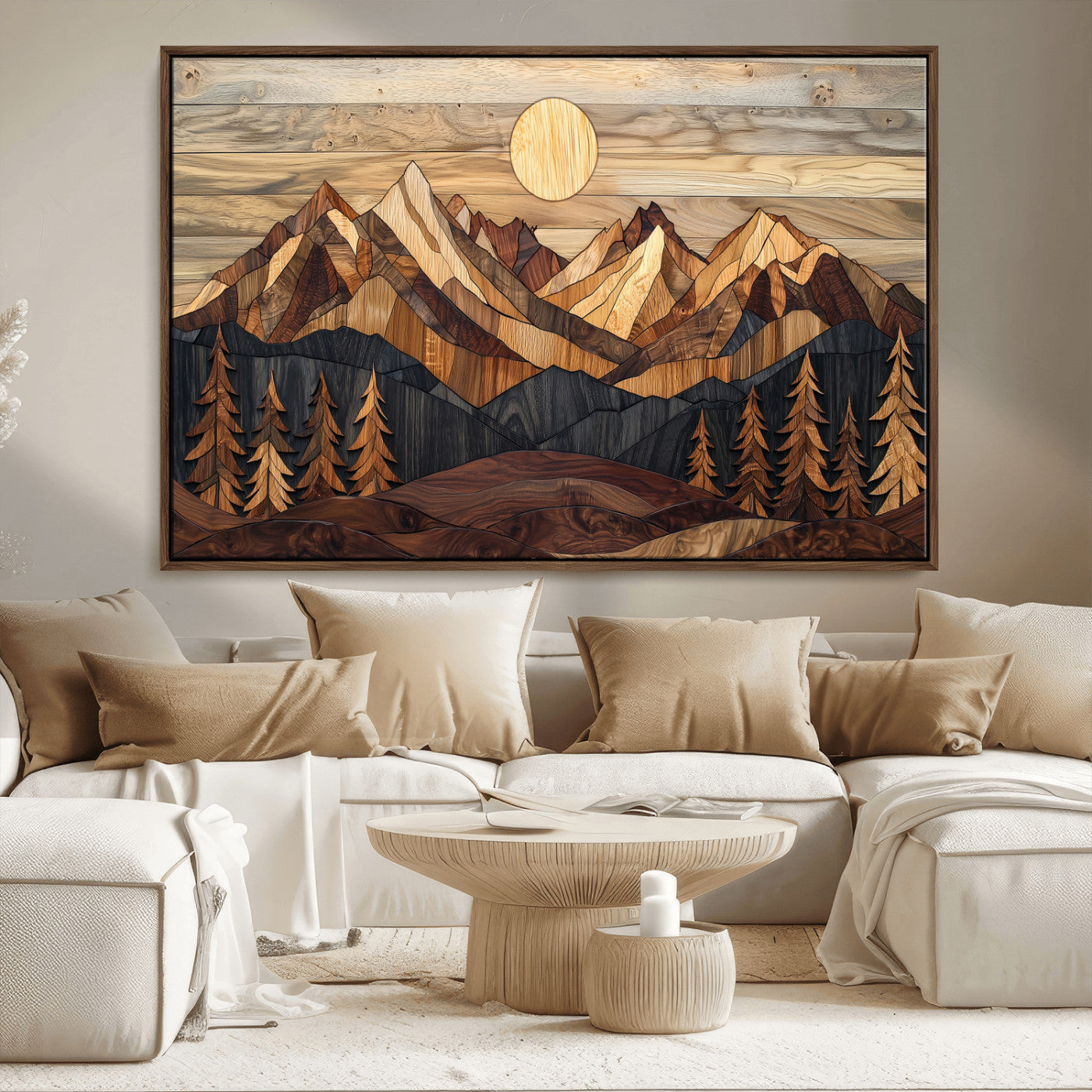 MGV-FC-36X24 - Wood Mountain Landscape Wall Art Canvas Print, Framed Sunset Hills Art Picture Print, Abstract Nature Perfect Boho Decor Artwork