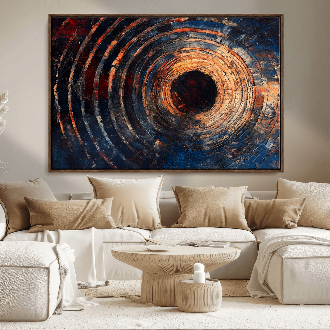 MGV-FC-36X24 - Wood Tree Ring Wall Art Canvas Print, Framed Natural Wood Art Picture Print, Rustic Tree Slice Perfect Rustic Decor Artwork